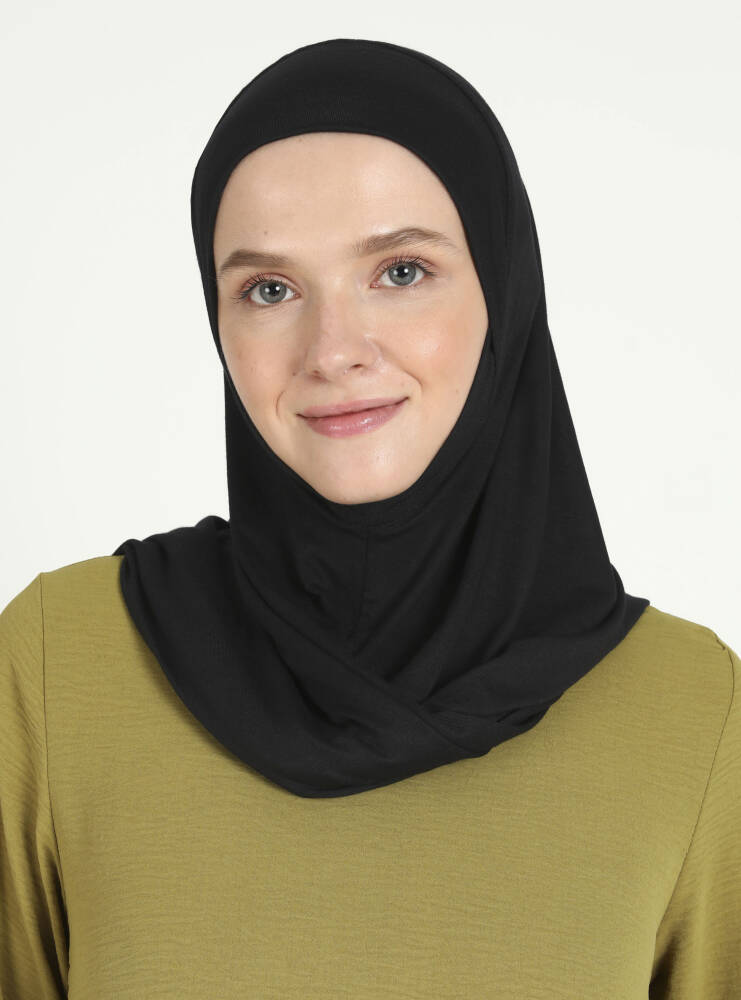 Comfort Viscose Hijab Scarf with Chin Cover — Black