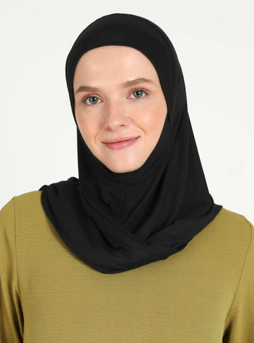 Comfort Viscose Hijab Scarf with Chin Cover — Black