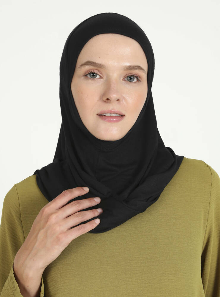Comfort Viscose Hijab Scarf with Chin Cover — Black
