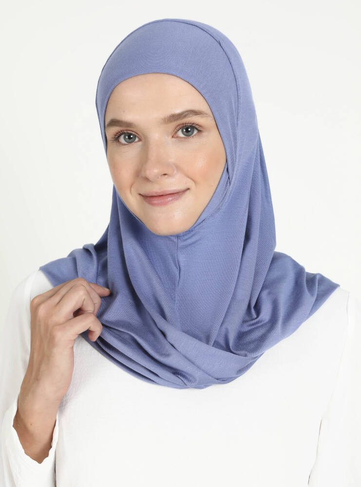 Comfort Viscose Hijab Scarf with Chin Cover — Denim Blue