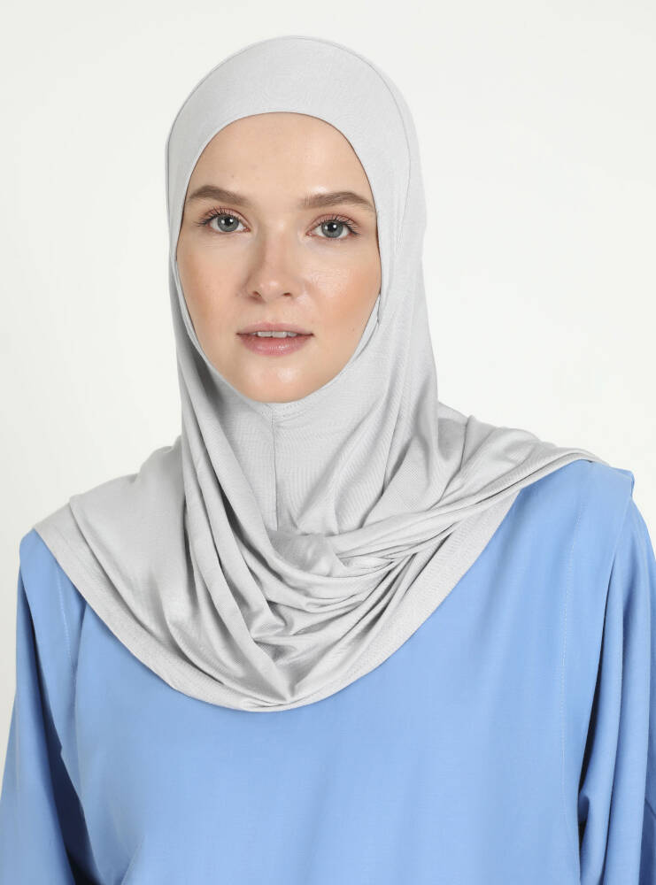 Comfort Viscose Hijab Scarf with Chin Cover — Light Gray
