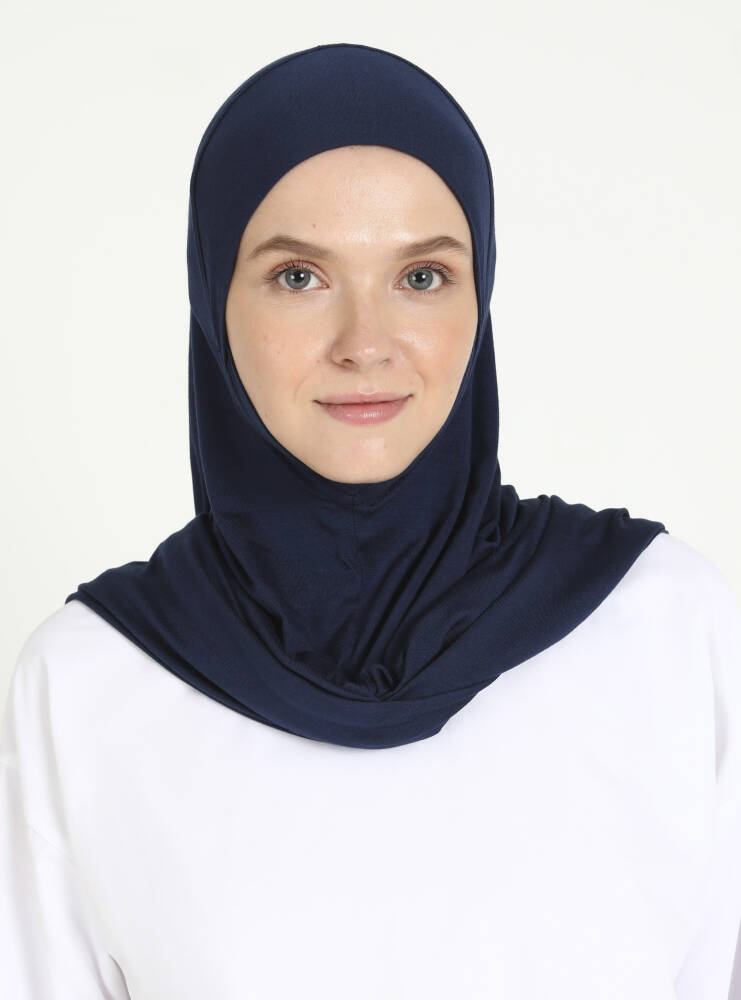 Comfort Viscose Hijab Scarf with Chin Cover — Navy Blue