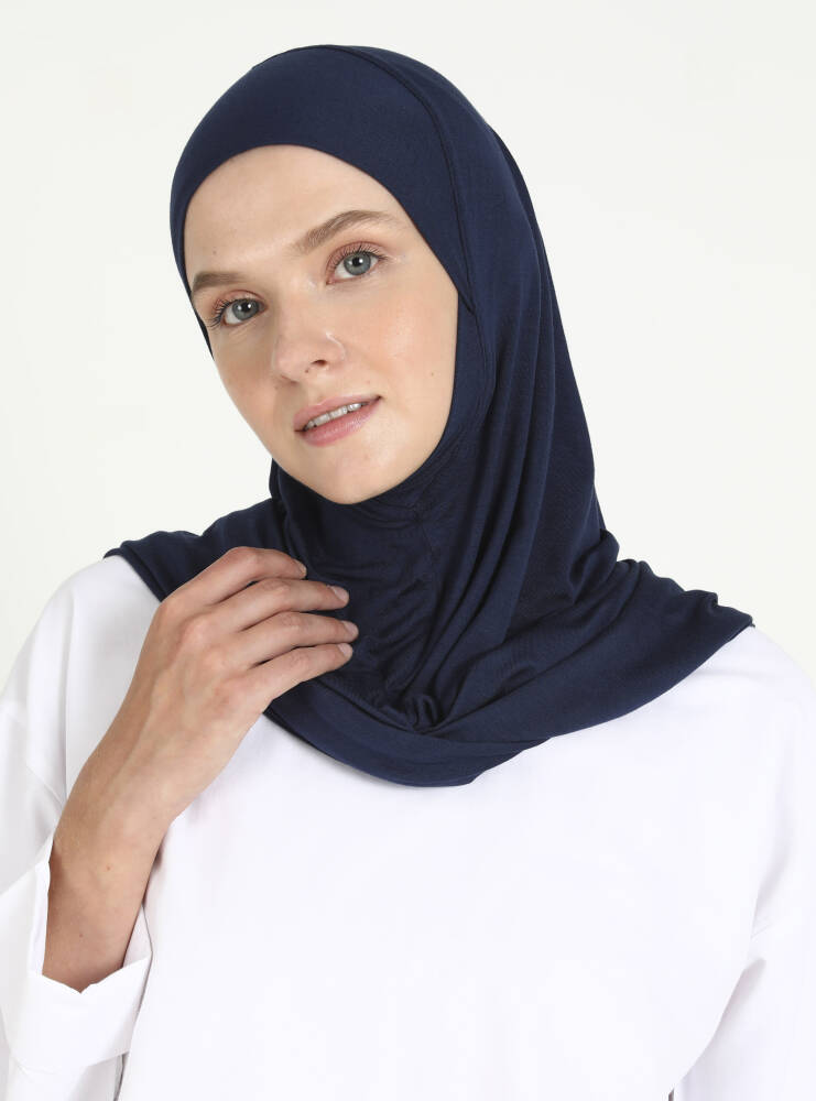 Comfort Viscose Hijab Scarf with Chin Cover — Navy Blue